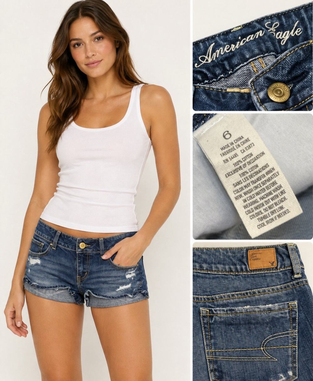 Y2K Indie Sleaze American Eagle Low Rise Micro Mini Jean Shorts Sz 6 Distressed
